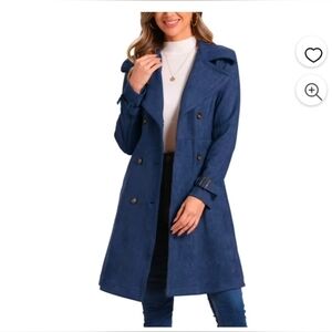 Allegra K Women's Faux Suede Notched Lapel Strap Cuff Solid Double Breasted Tren